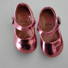 Baby pink mirror-finish dress shoes for toddlers with rhinestone buckle and soft sole, Jaipur