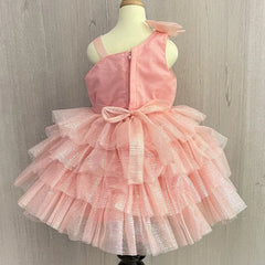 back view of peach shaded frock for baby girls 
