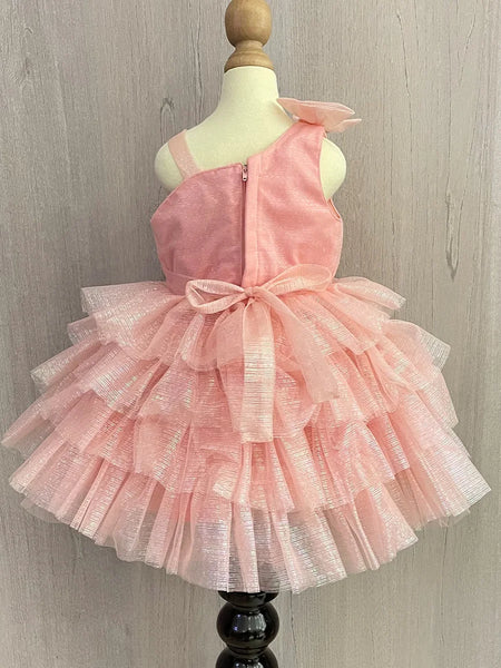 back view of peach shaded frock for baby girls 