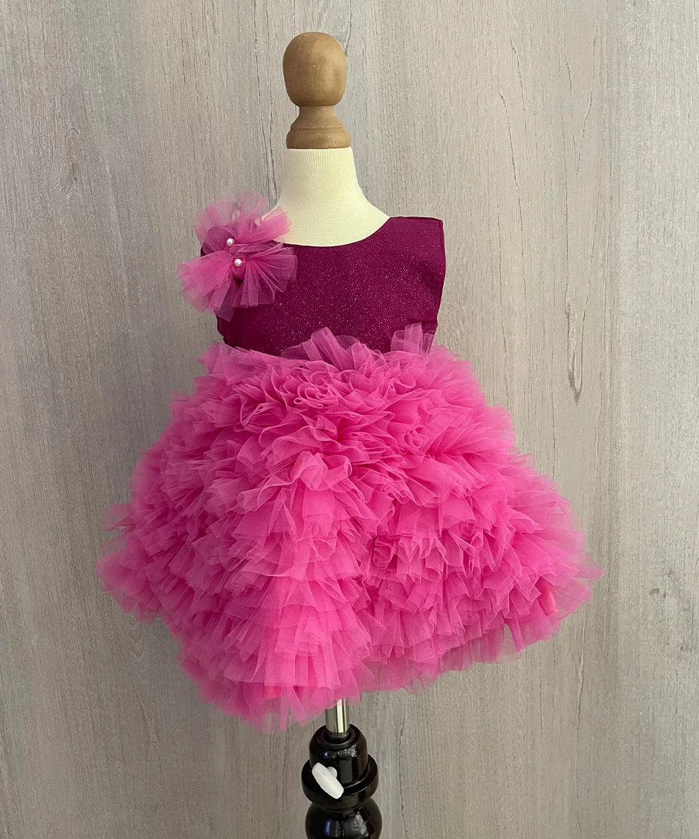 Pink Ruffled Frock curated from Net and Shimmer Fabric