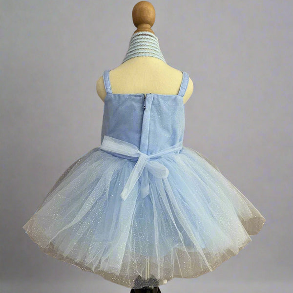 back view for sky blue frock for baby girls 