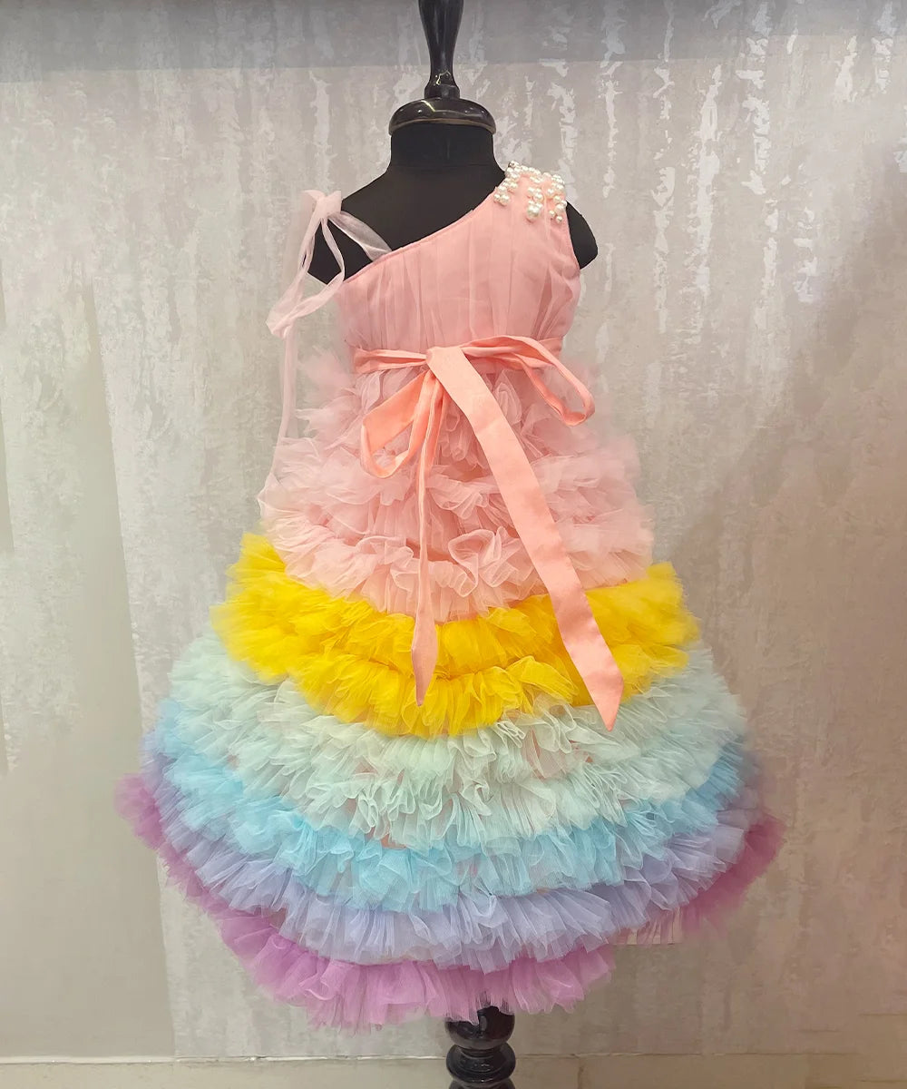 Multi Colored Ruffle Gown for Girls
