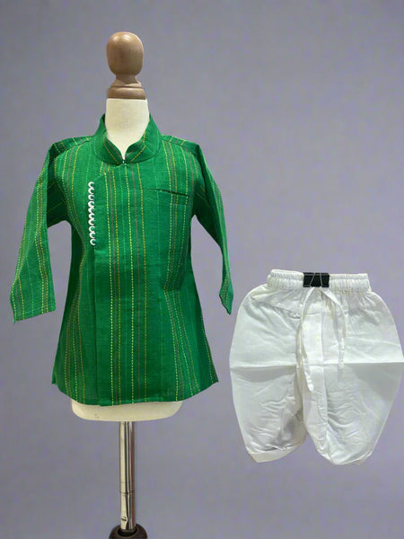 wedding wear green kurta with white dhoti for baby boys 