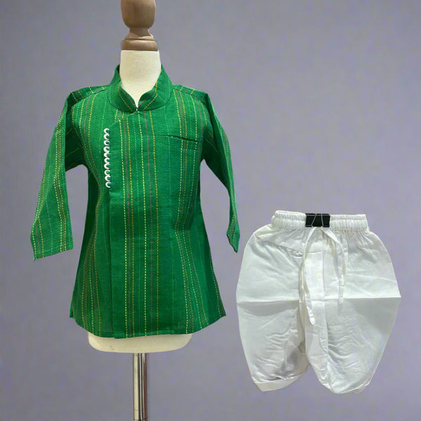 wedding wear green kurta with white dhoti for baby boys 