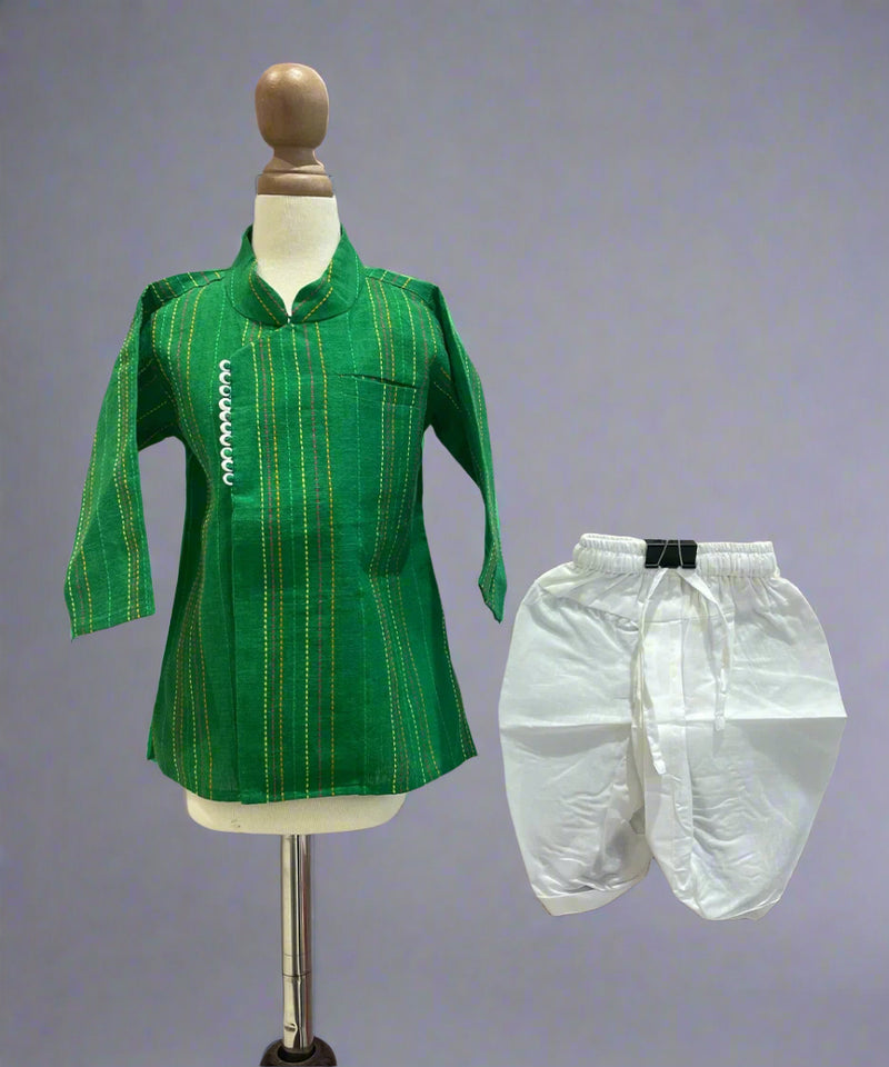 wedding wear green kurta with white dhoti for baby boys 