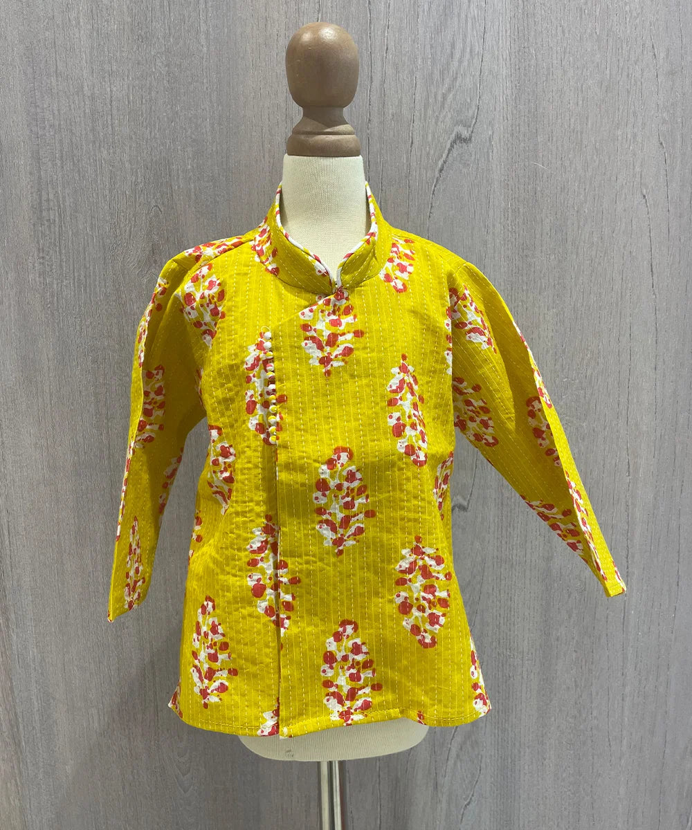 White and mustard colored self-printed Kurta Set for Baby Boy