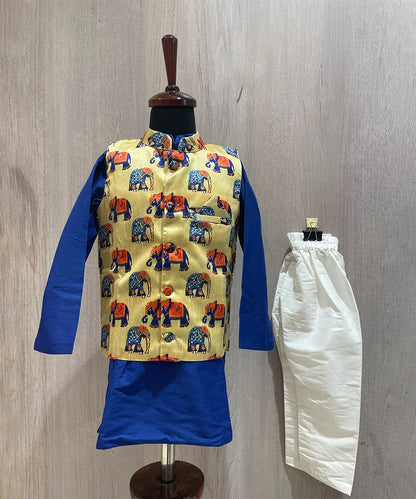 Royal Blue Colored Kurta-Pyjama Set with Nehru Jacket