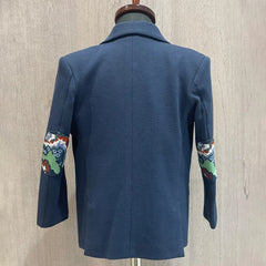back view of navy blue blazer set for boys 