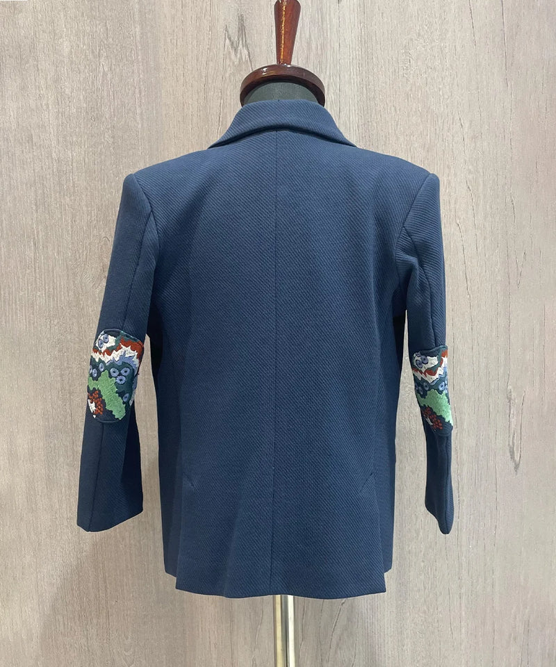 back view of navy blue blazer set for boys 
