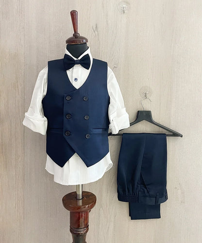 Pre Order: Navy Coloured Shimmer Coat Suit for Boys