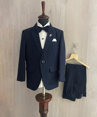 Navy Colored Striped Coat Suit for Boys