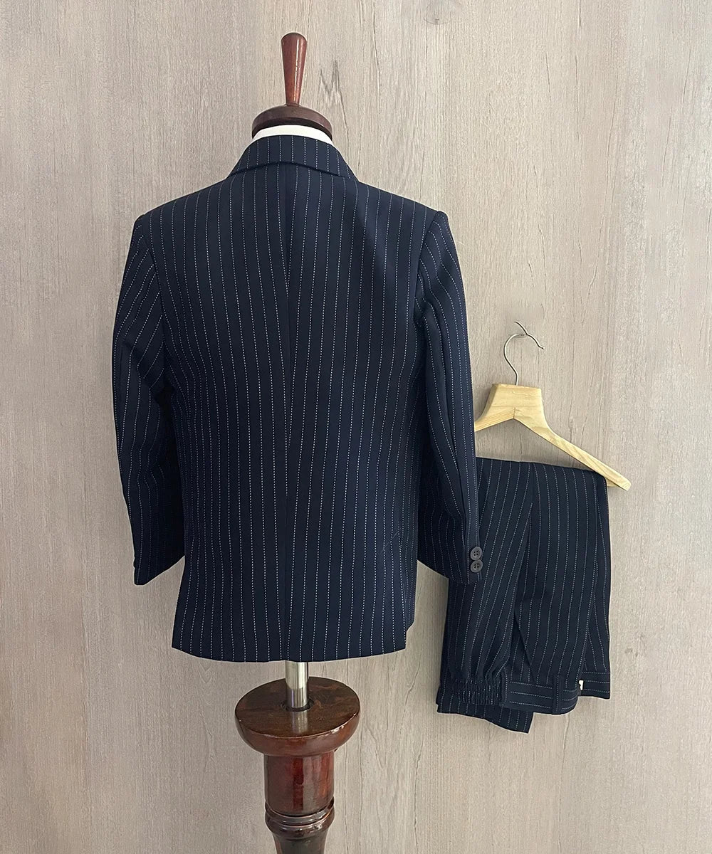 Navy Colored Striped Coat Suit for Boys