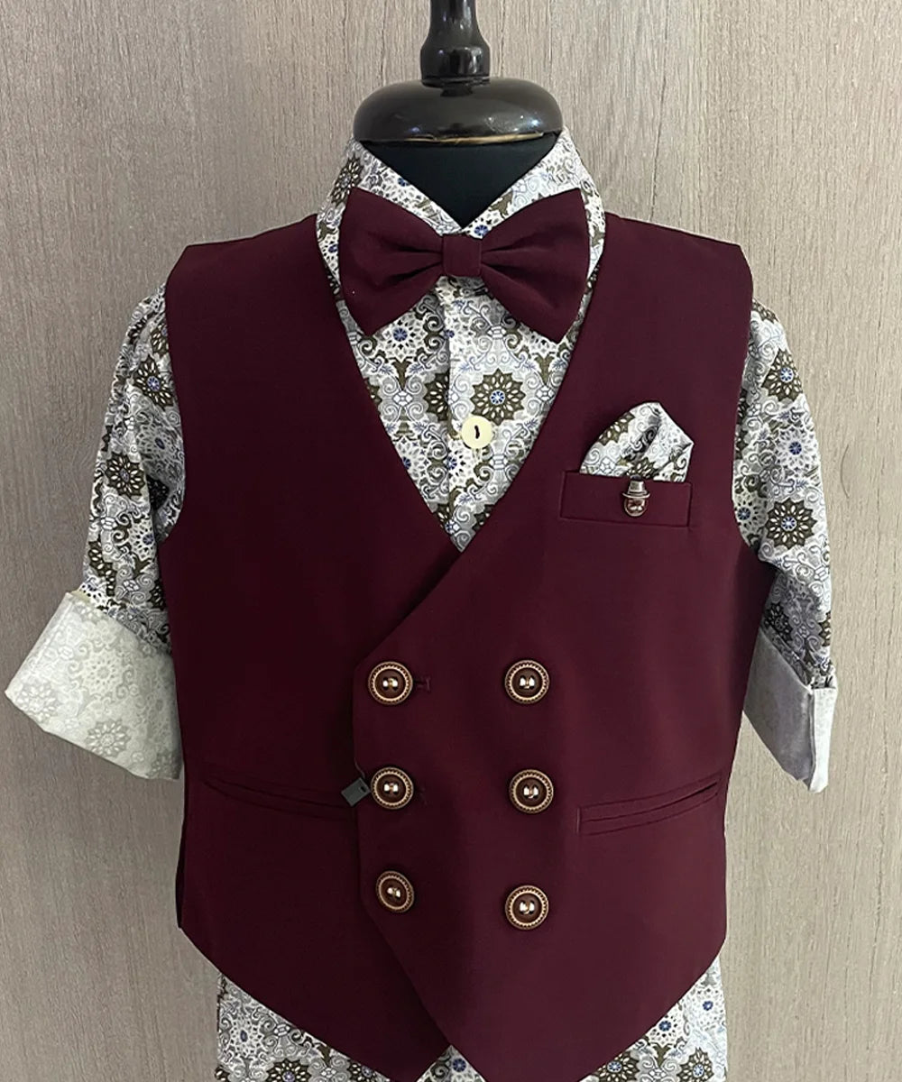 Maroon Coloured Waist Coat Set for Weddings