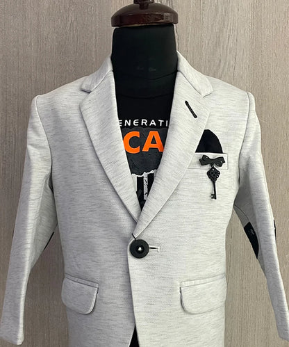 Light Grey Blazer with Black T-Shirt for Party