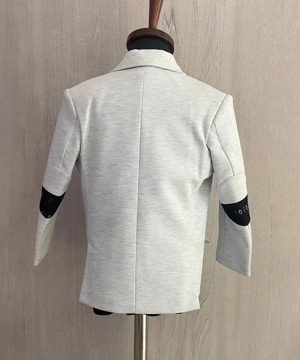 Light Grey Blazer with Black T-Shirt for Party