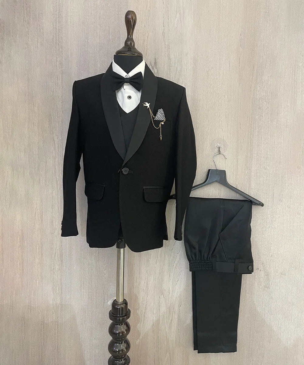 Pre-Order: Black Coloured Shimmer Coat Suit for Boys