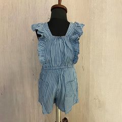 Blue Colored Self-Striped Jumpsuit for Girls