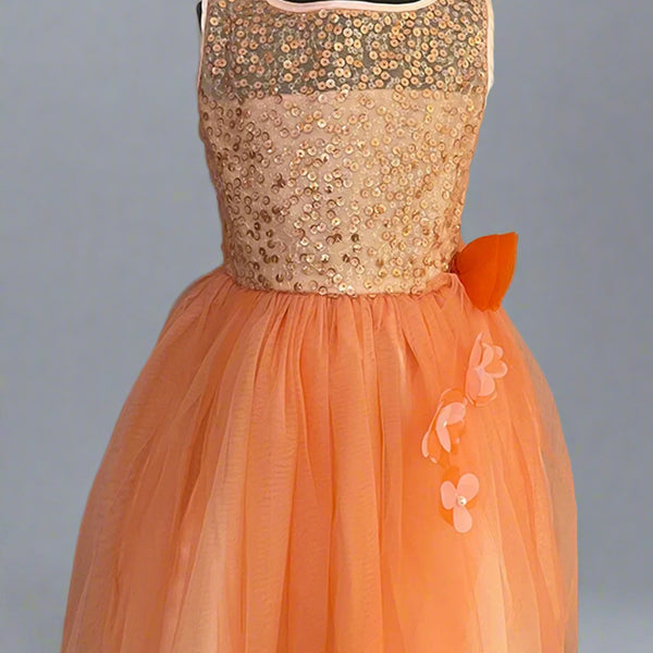 shimmery orange frock for baby girls 