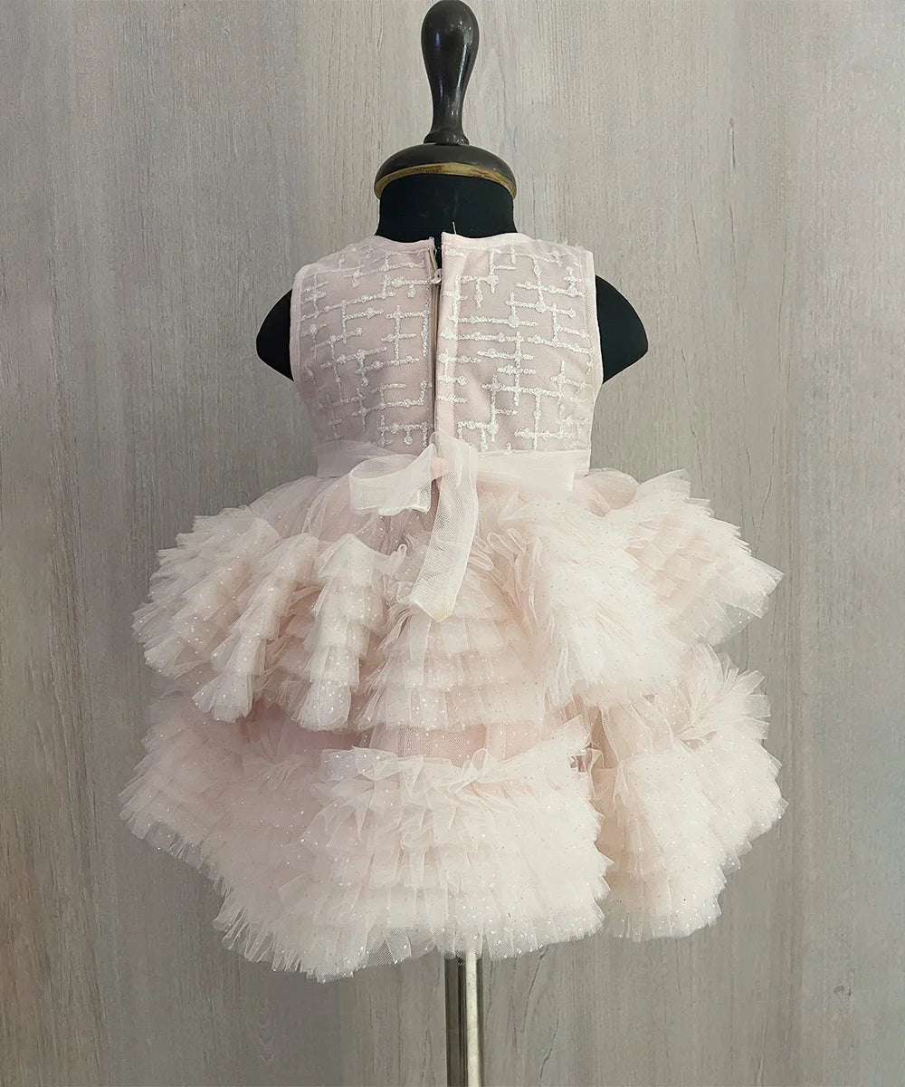 Peach Colored Frock for Party for Baby Girl