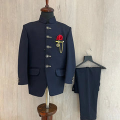 wedding wear, navy blue jodhpuri suit set for infants