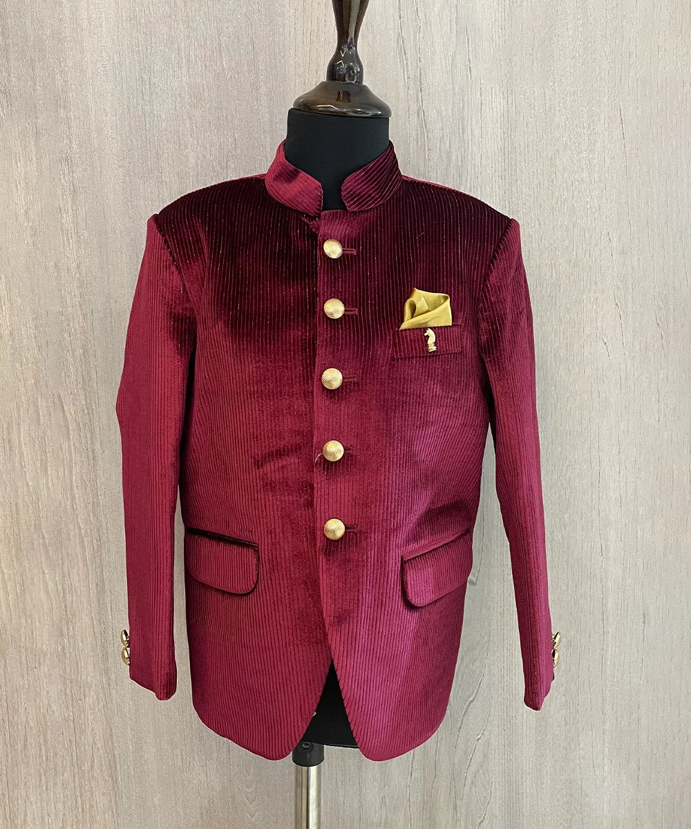 Maroon velvet 2025 jodhpuri suit