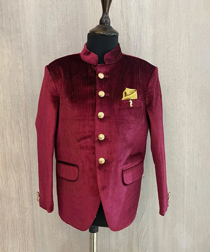 Pre Order: Celebrity Style Maroon Jodhpuri Suit Set for Boys