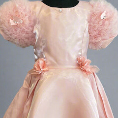 peach puffy sleeve frock for girls 
