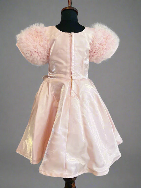 back view of peach frock for girls 