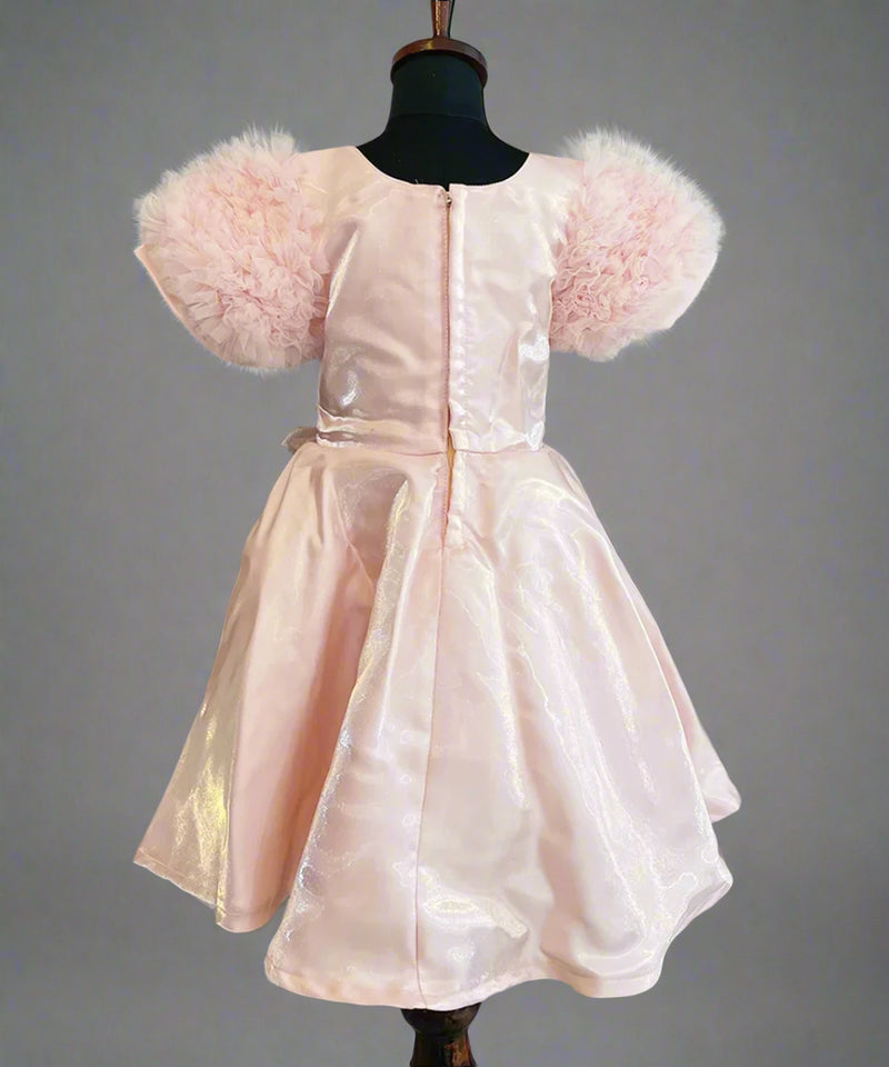 back view of peach frock for girls 