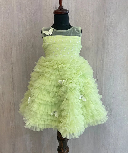 Pista Green Colored Frilly Frock with Jacket