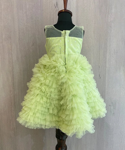 Pista Green Colored Frilly Frock with Jacket