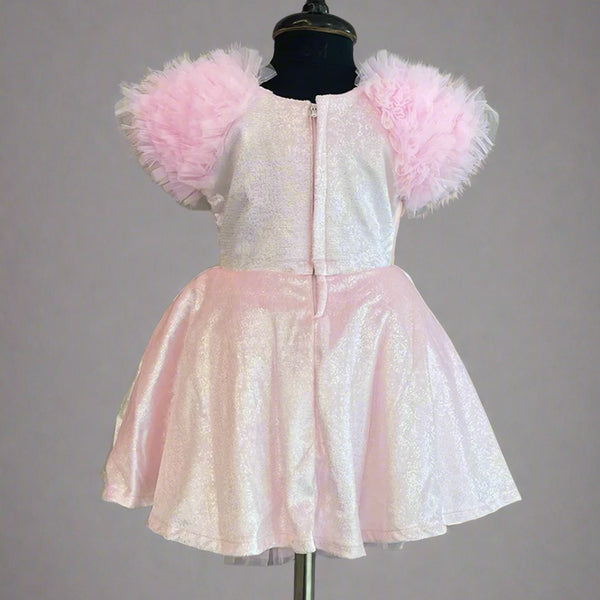 back view of pink velvet frock for baby girls 