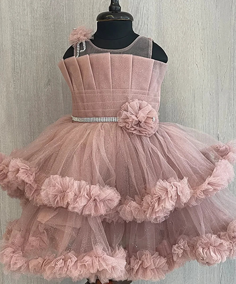 Onion Pink Colored Fancy Frock for Girls