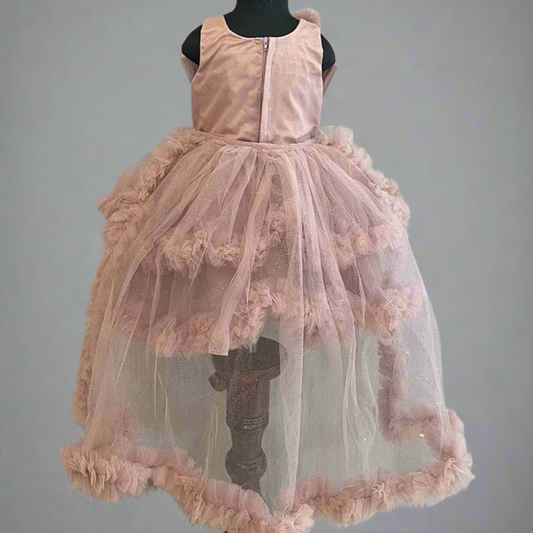 back view of onion pink frock for baby girls 