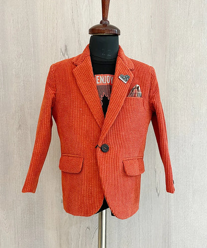 Orange Colored Self-Striped Blazer Set for Winter Looks
