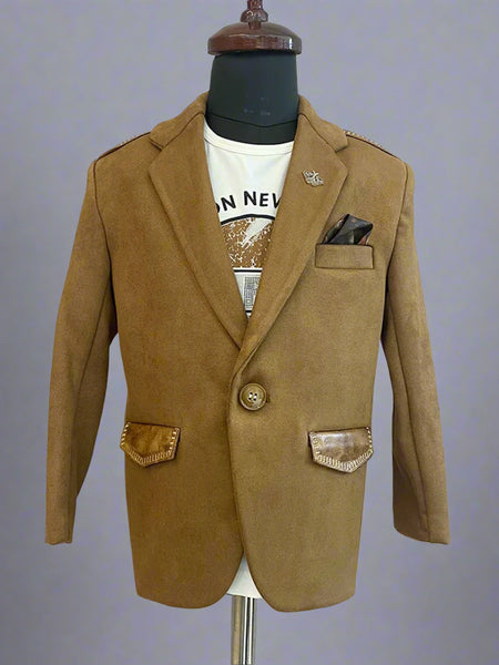 formal brown blazer set with t-shirt for boys 