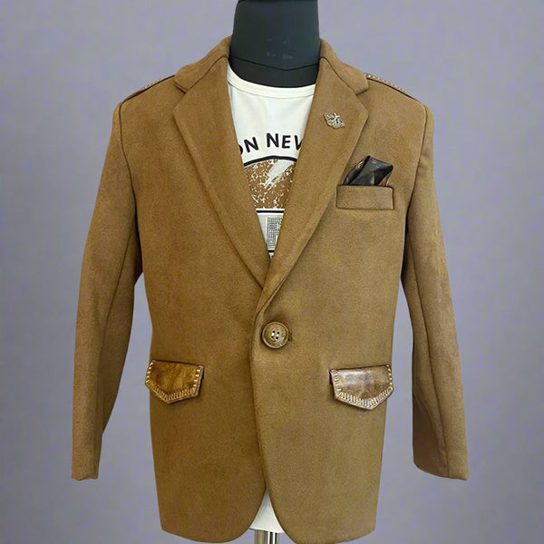 formal brown blazer set with t-shirt for boys 