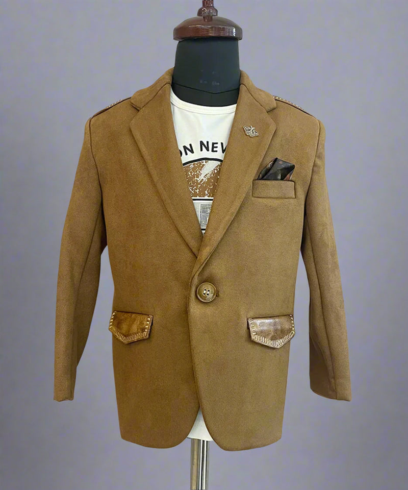 formal brown blazer set with t-shirt for boys 
