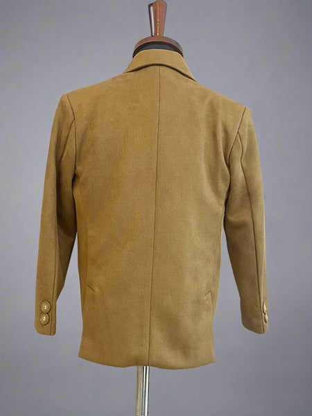 back view of brown blazer set for boys 