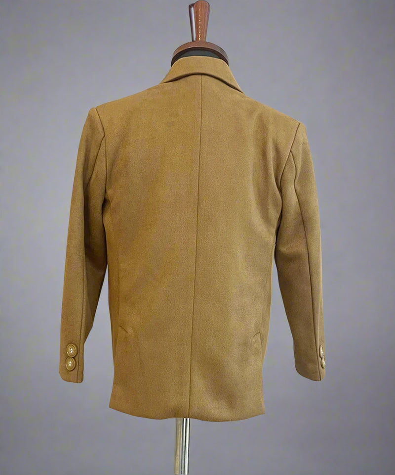 back view of brown blazer set for boys 