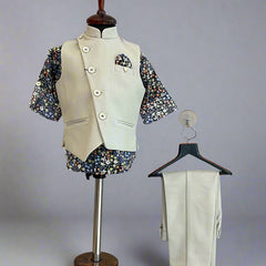 formal wear cream waist coat suit set for boys 