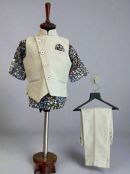 formal wear cream waist coat suit set for boys 