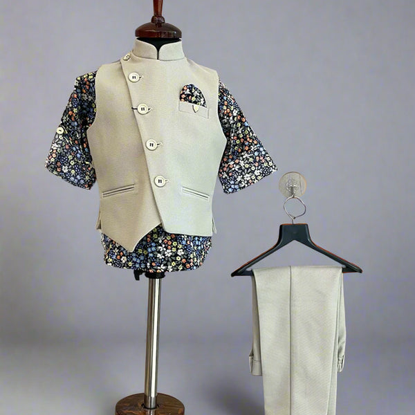 formal wear cream waist coat suit set for boys 