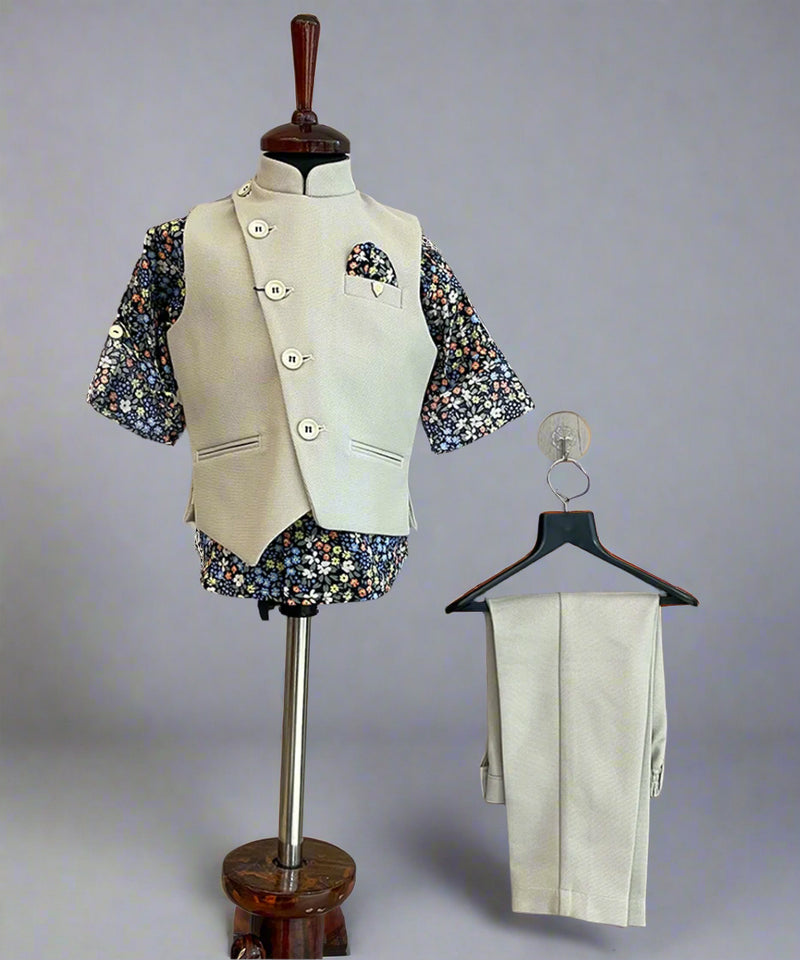 formal wear cream waist coat suit set for boys 