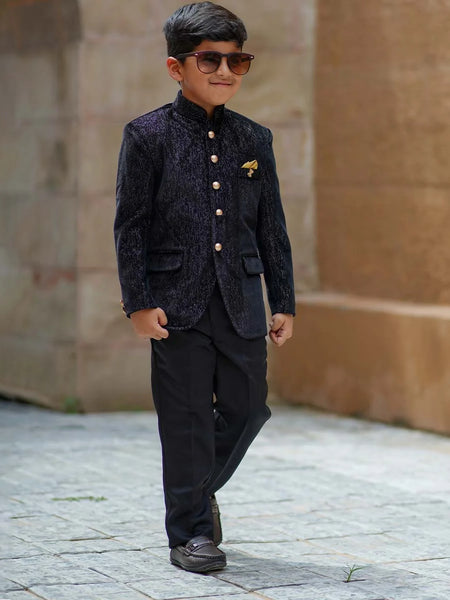 black shimmer jodhpuri suit set for boys