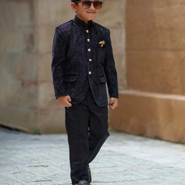 black shimmer jodhpuri suit set for boys