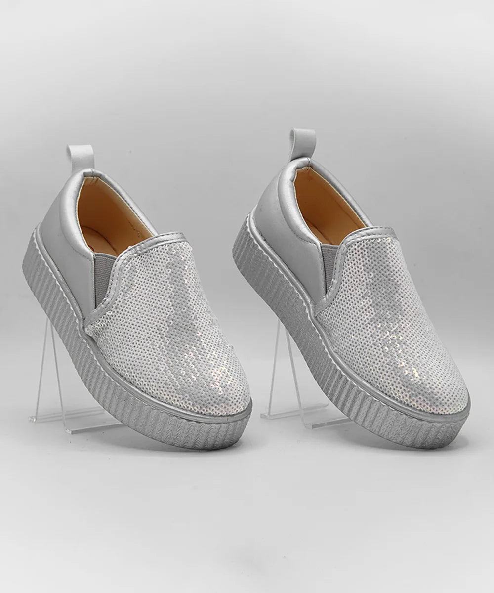 It's a silver Colored Shimmer Party Sneakers for Girls