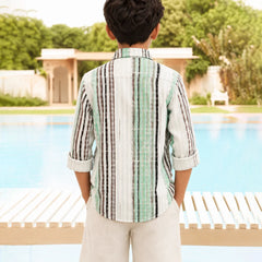 Boys Smart Casual Green Stripe Shirt