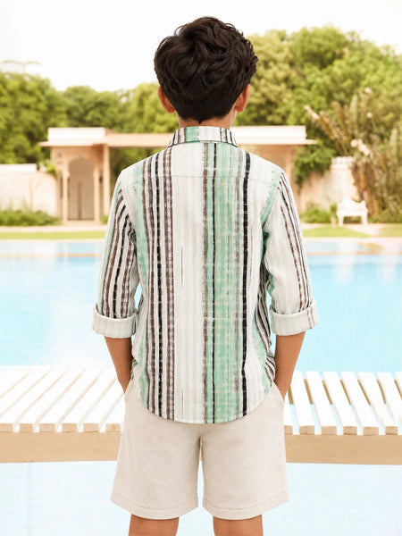 Boys Smart Casual Green Stripe Shirt