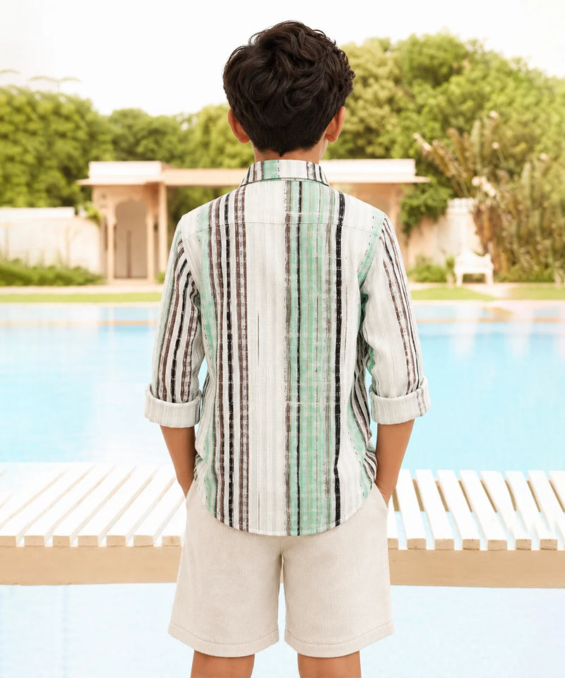 Boys Smart Casual Green Stripe Shirt